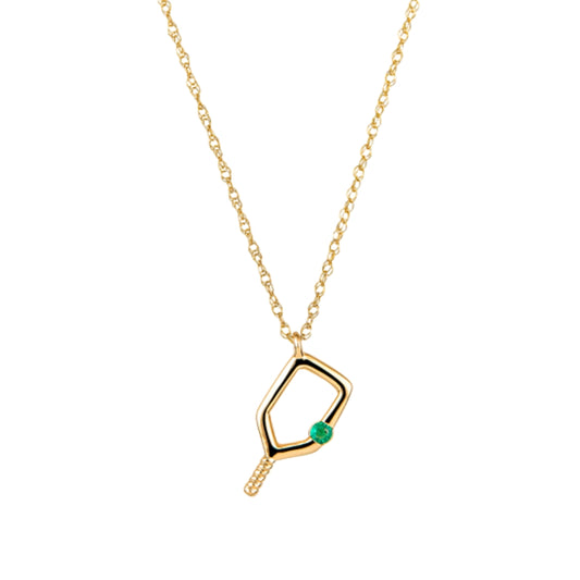 pickleball themed jewelry, gold pickleball jewelry, gold pickleball necklace, gemstone pickleball necklaces, emerald pickleball pendant, emerald pickleball necklace, gemstone pickleball pendant, birthstone pickleball pendant