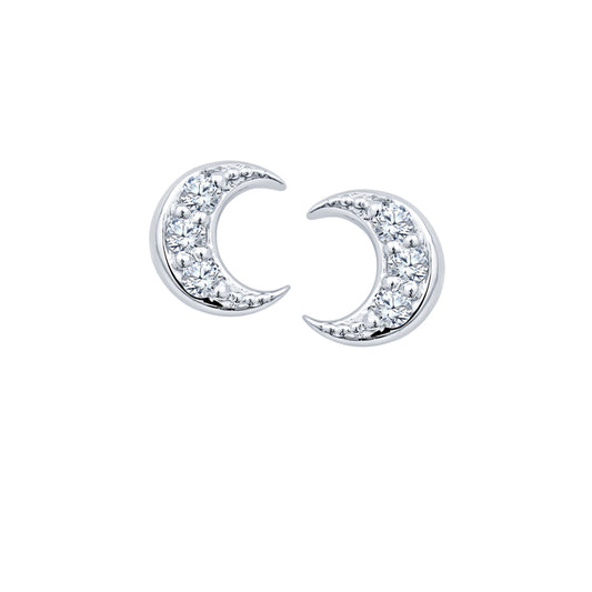 Gold Crescent Diamond Moon Diamond Earrings