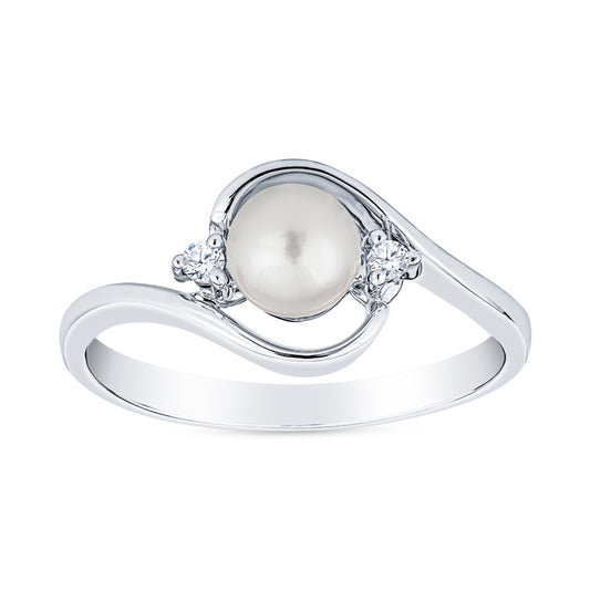 white gold pearl ring, modern pearl ring, contemporary pearl ring, pearl and diamond ring, pearl diamond gold ring, cultured pearl diamond white gold ring