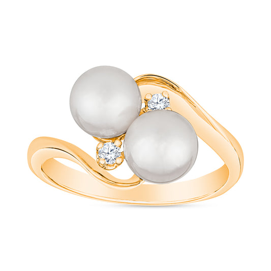 two pearl ring, two cultured pearl ring, cultured pearl diamond ring, pearl diamond gold ring. pearl gold ring. cultured pearl diamond gold ring, yellow gold pearl rings
