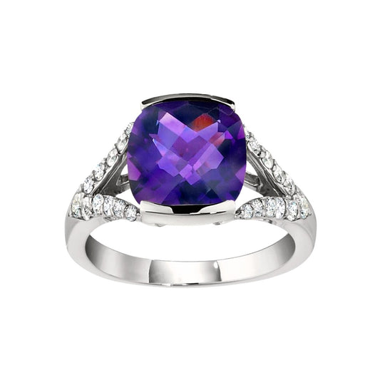 contemporary ring, modern ring, unique rings, amethyst ring, amethyst jewelry, amethyst diamond gold ring