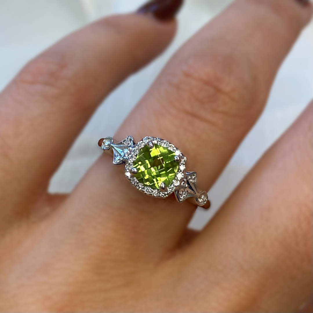 Peridot rings for women, Peridot Diamond rings, Art Deco Style Rings