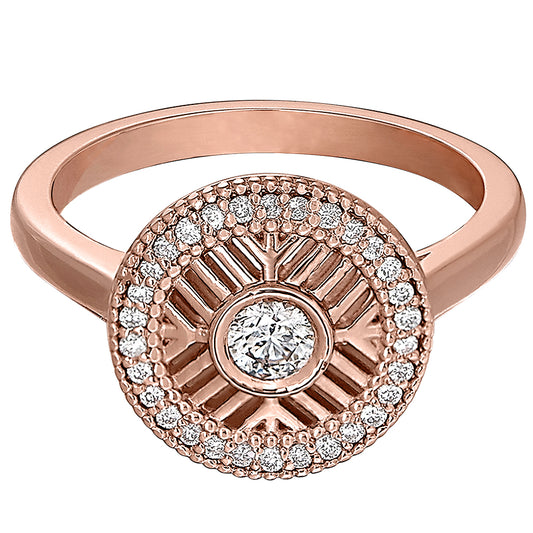 diamond snowflake mandala in rose gold, diamond snowflake ring, snowflake gold ring