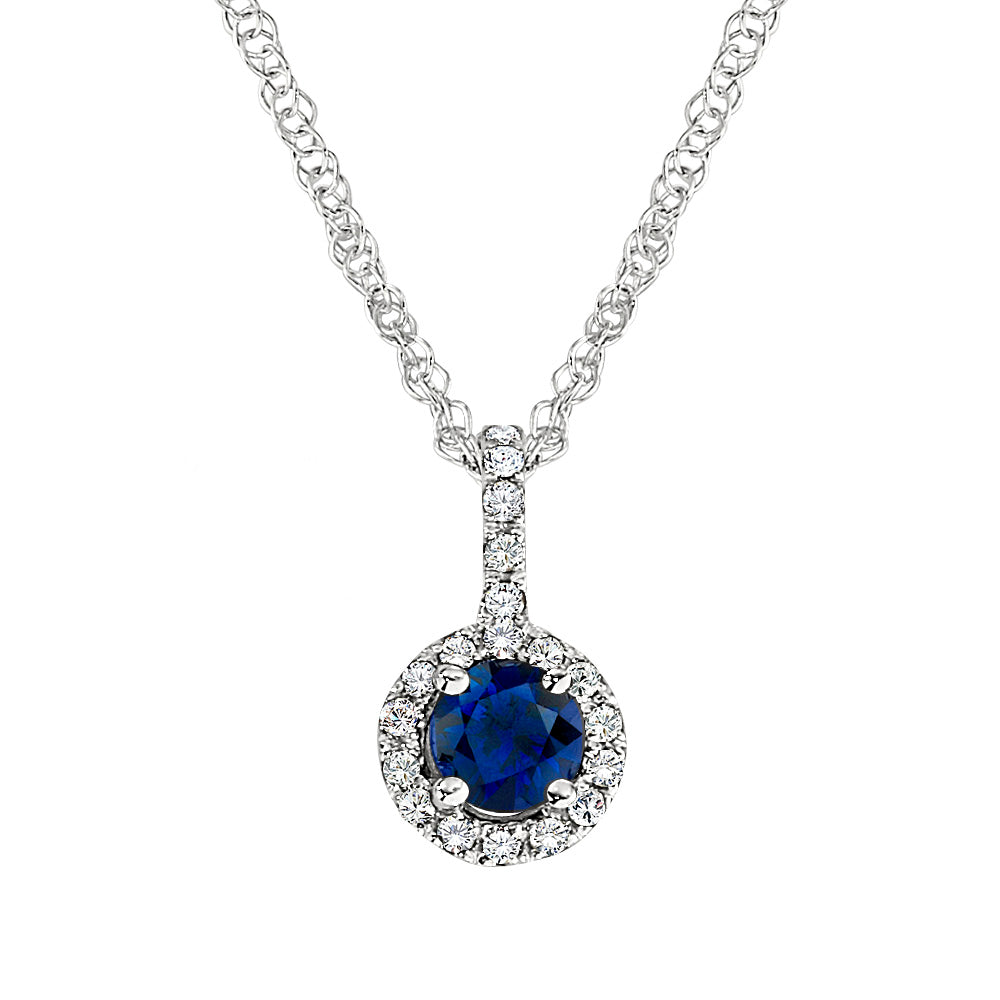 September birthstone, Sapphire Pendant, Sapphire Necklace, flower pendant, flower necklace, diamond and sapphire jewelry