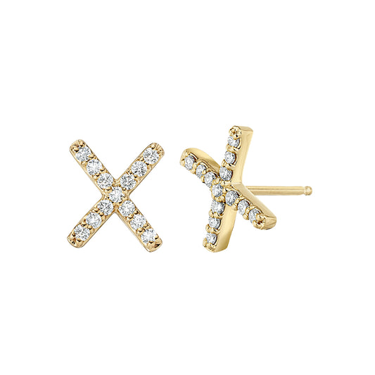 diamond x earrings, gold diamond simple earrings