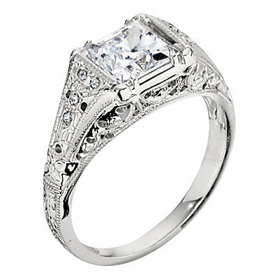 Vintage Style Princess Cut Engagement Ring Setting