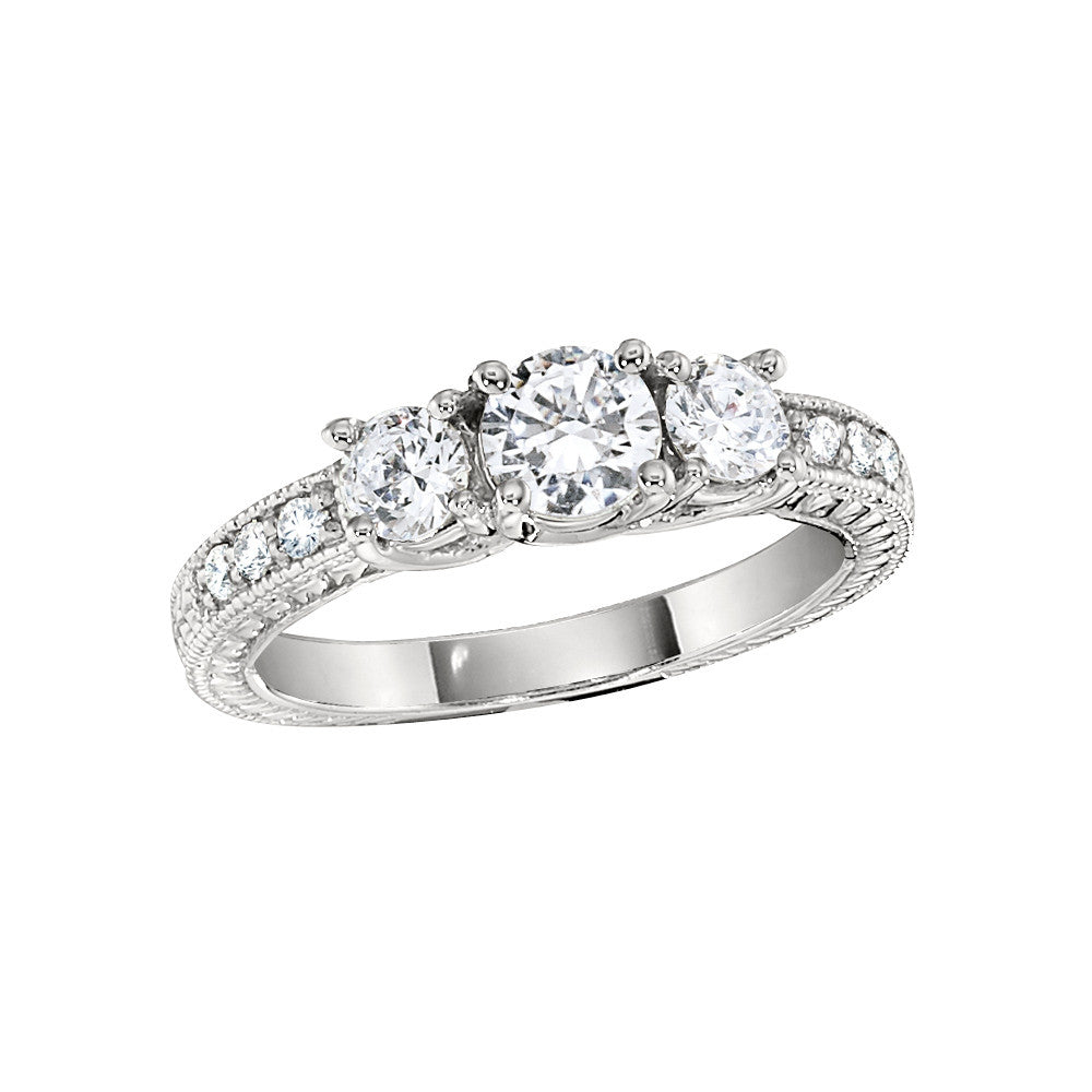 Vintage Style Three Stone Engagement Rings - Complete Diamond Ring