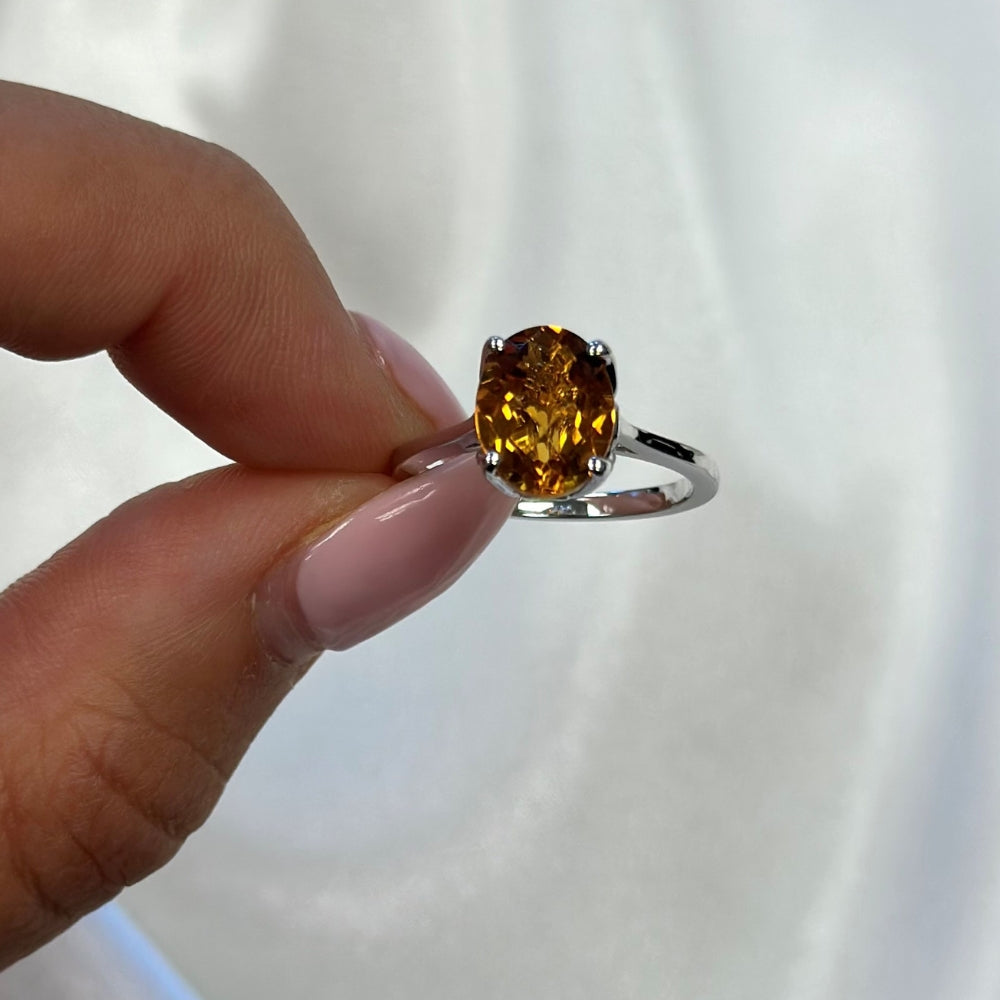 floral gemstone rings, Citrine gold ring, checkerboard cut Citrine ring, Citrine gold ring