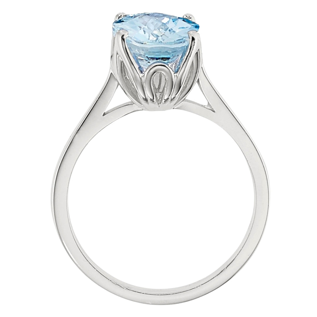 Oval Aquamarine Tulip Solitaire Gemstone Ring in 14KT White Gold