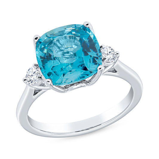 Blue Zircon Diamond Ring