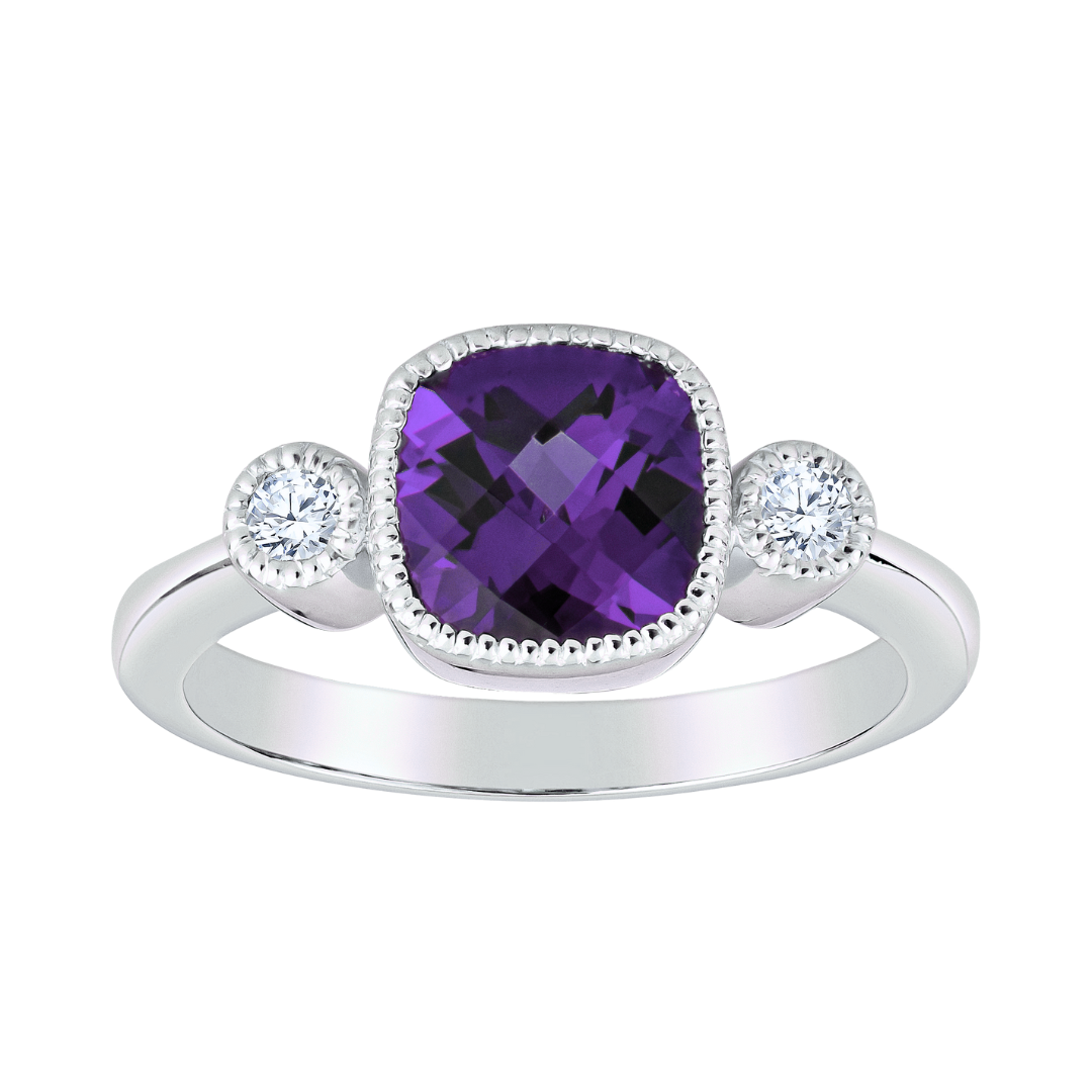 Made in America Jewelry Amethyst and Diamond Ring in 14KT White Gold Inspired By Vintage Rings