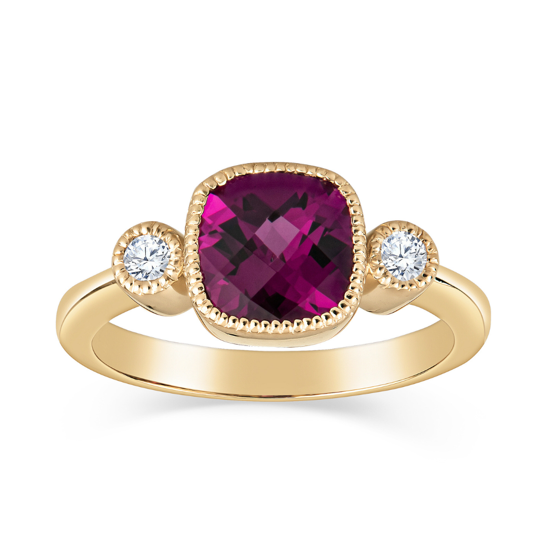 Made in America Jewelry Rhodolite and Diamond Ring in 14KT Yellow Gold Inspired By Vintage Rings