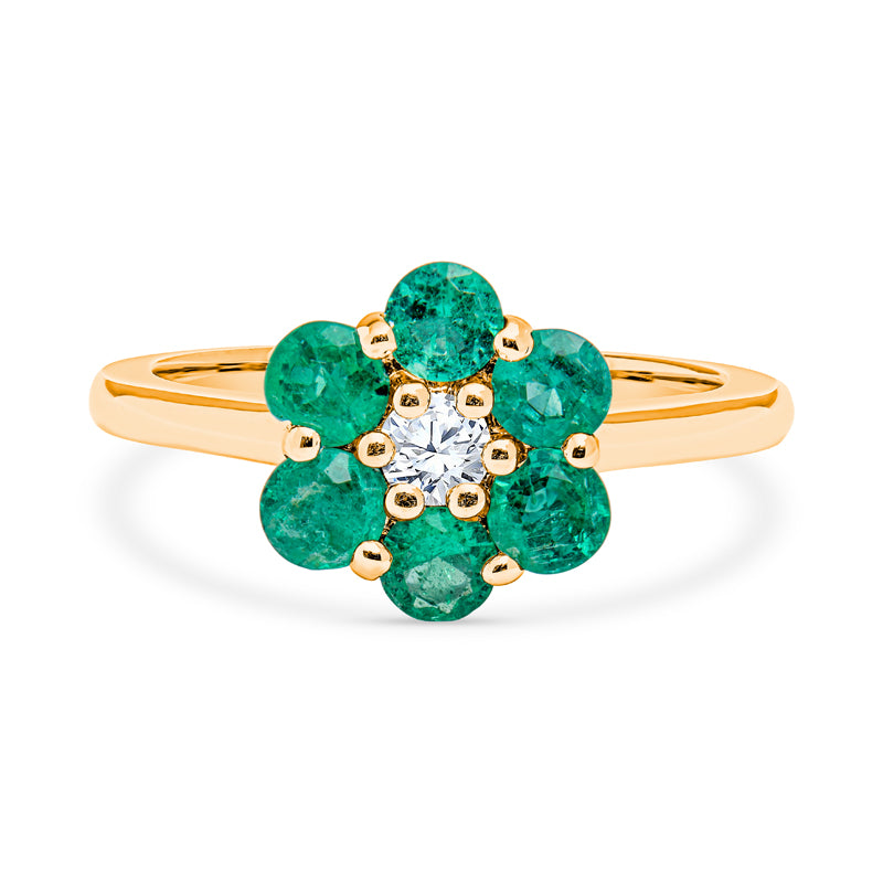Emerald Diamond Ring, Emerald Flower Ring