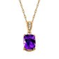 Amethyst Cushion Checkerboard and Diamond Pendant with Double Vintage Style Prongs in Gold