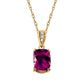 Rhodolite Cushion Checkerboard and Diamond Pendant with Double Vintage Style Prongs in Gold