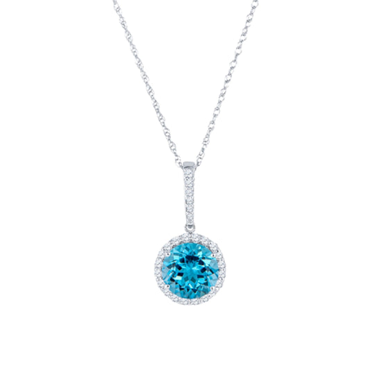 Gemstone and Diamond Halo Drop Pendant 14K