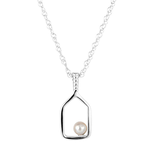 Sterling Silver pickleball pendant featuring a cultured pearl 