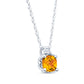 14KT White Gold Citrine Pendant Vintage Style Cushion Checkerboard with Diamond on 14K 18" Rope Chain 