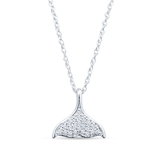 symbolic American Made diamond whale tail necklace 14KT white gold