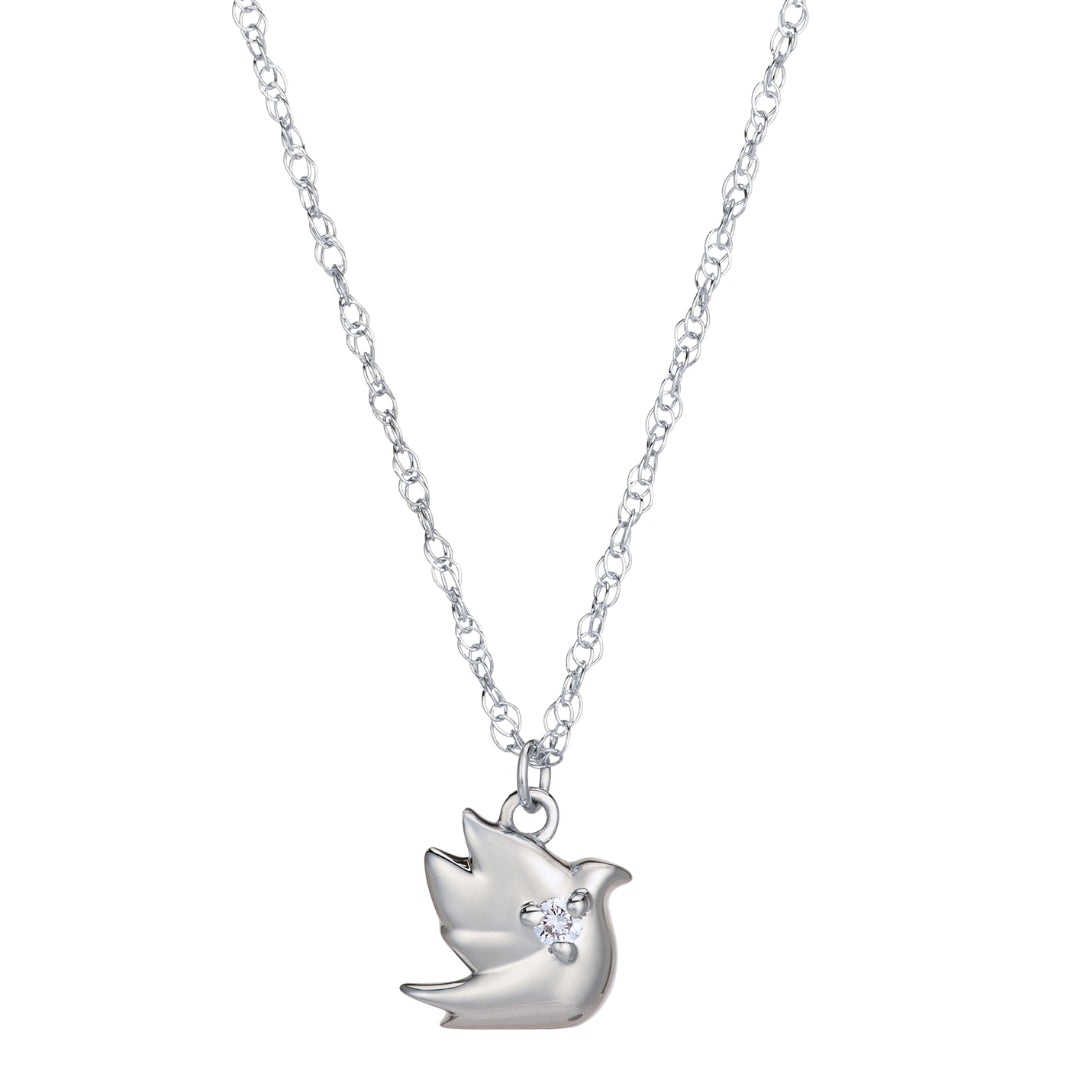Micro Layering Necklaces 14KT White Gold Dove Pendant Symbolic Jewelry Made in USA Jewelry 