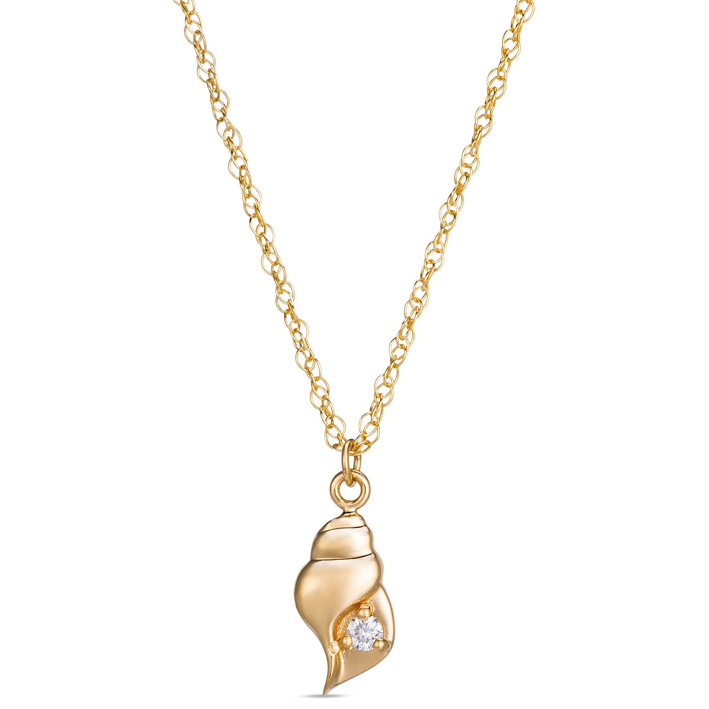 New England Neptune Symbolic Shell Pendant in Diamond and 14KT Yellow Gold Micro Pendant for Layering Necklaces and Jewelry