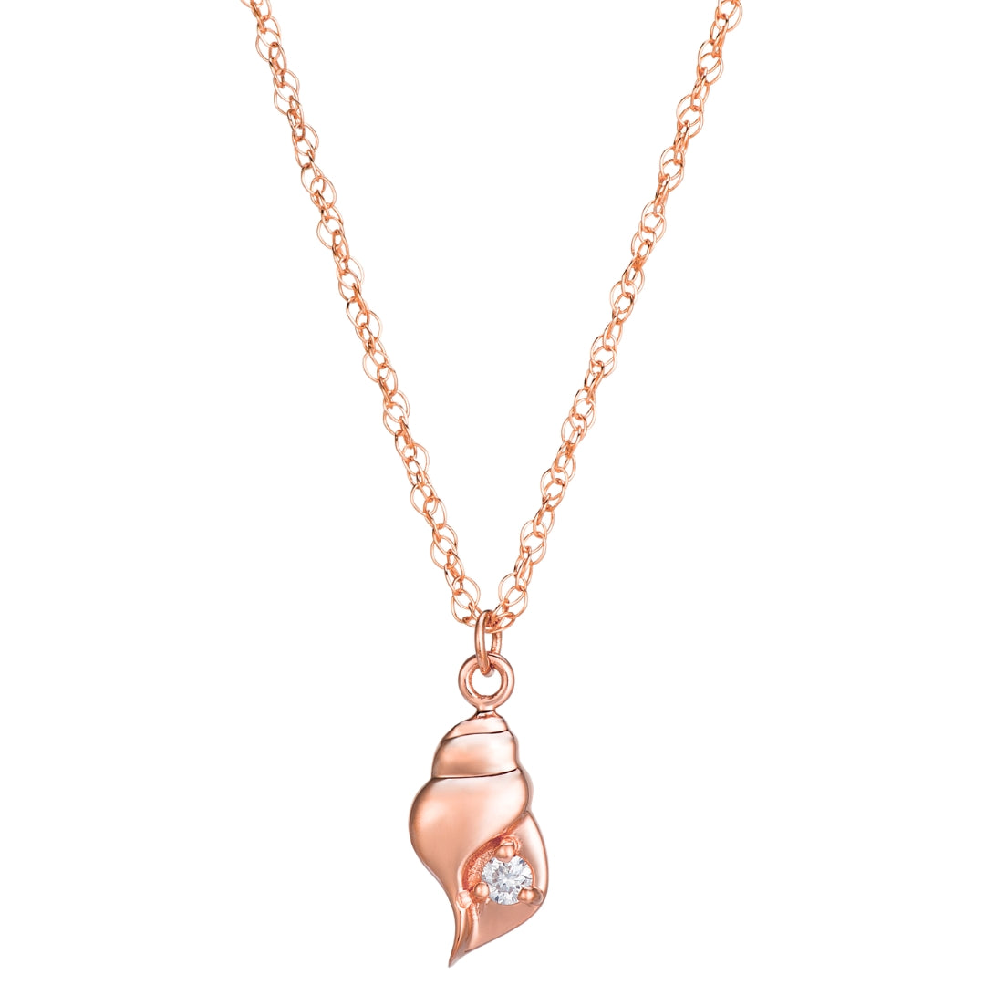 New England Neptune Symbolic Shell Pendant in Diamond and 14KT Rose Gold Micro Pendant for Layering Necklaces and Jewelry
