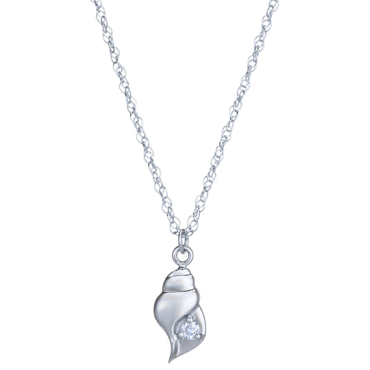 New England Neptune Symbolic Shell Pendant in Diamond and 14KT White Gold Micro Pendant for Layering Necklaces and Jewelry