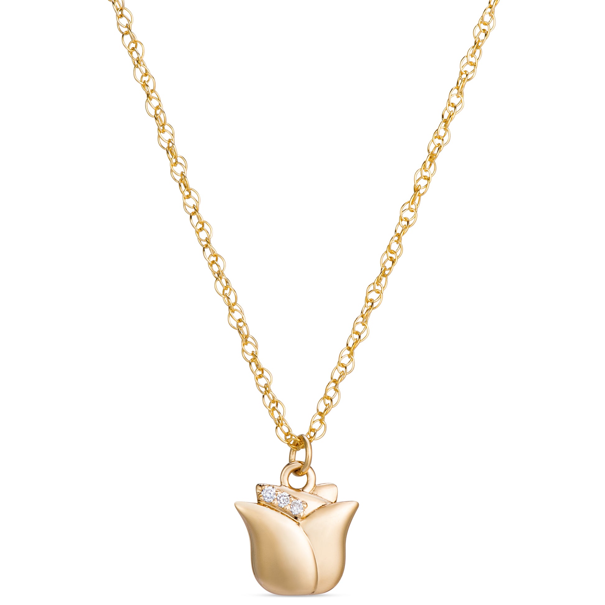 Symbolic Tulip Diamond Micro Pendant in 14KT Yellow Gold for Layering Necklaces