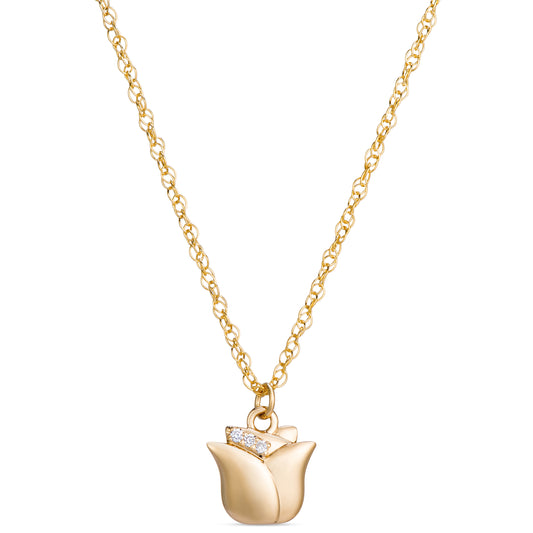 Symbolic Tulip Diamond Micro Pendant in 14KT Yellow Gold for Layering Necklaces