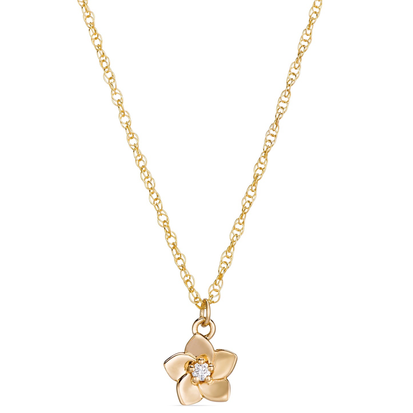 Symbolic Forget-Me-Not Flower Diamond Micro Pendant in 14KT Yellow Gold for Layering Necklaces