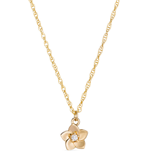 Symbolic Forget-Me-Not Flower Diamond Micro Pendant in 14KT Yellow Gold for Layering Necklaces