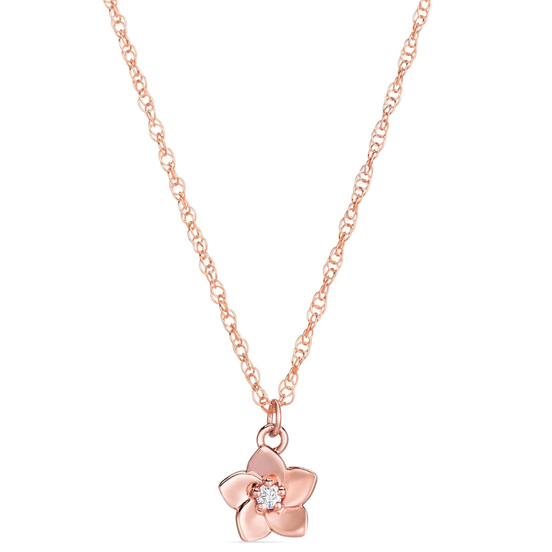 Symbolic Forget-Me-Not Flower Diamond Micro Pendant in 14KT Rose Gold for Layering Necklaces