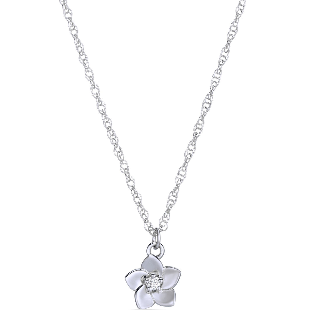 Symbolic Forget-Me-Not Flower Diamond Micro Pendant in 14KT White Gold for Layering Necklaces