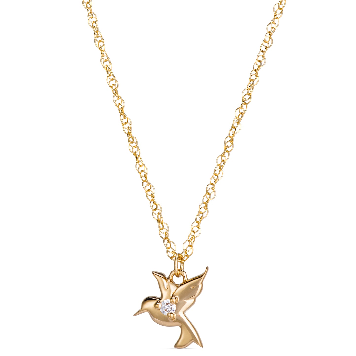 Symbolic Hummingbird Diamond Micro Pendant in 14KT Yellow Gold for layering necklaces