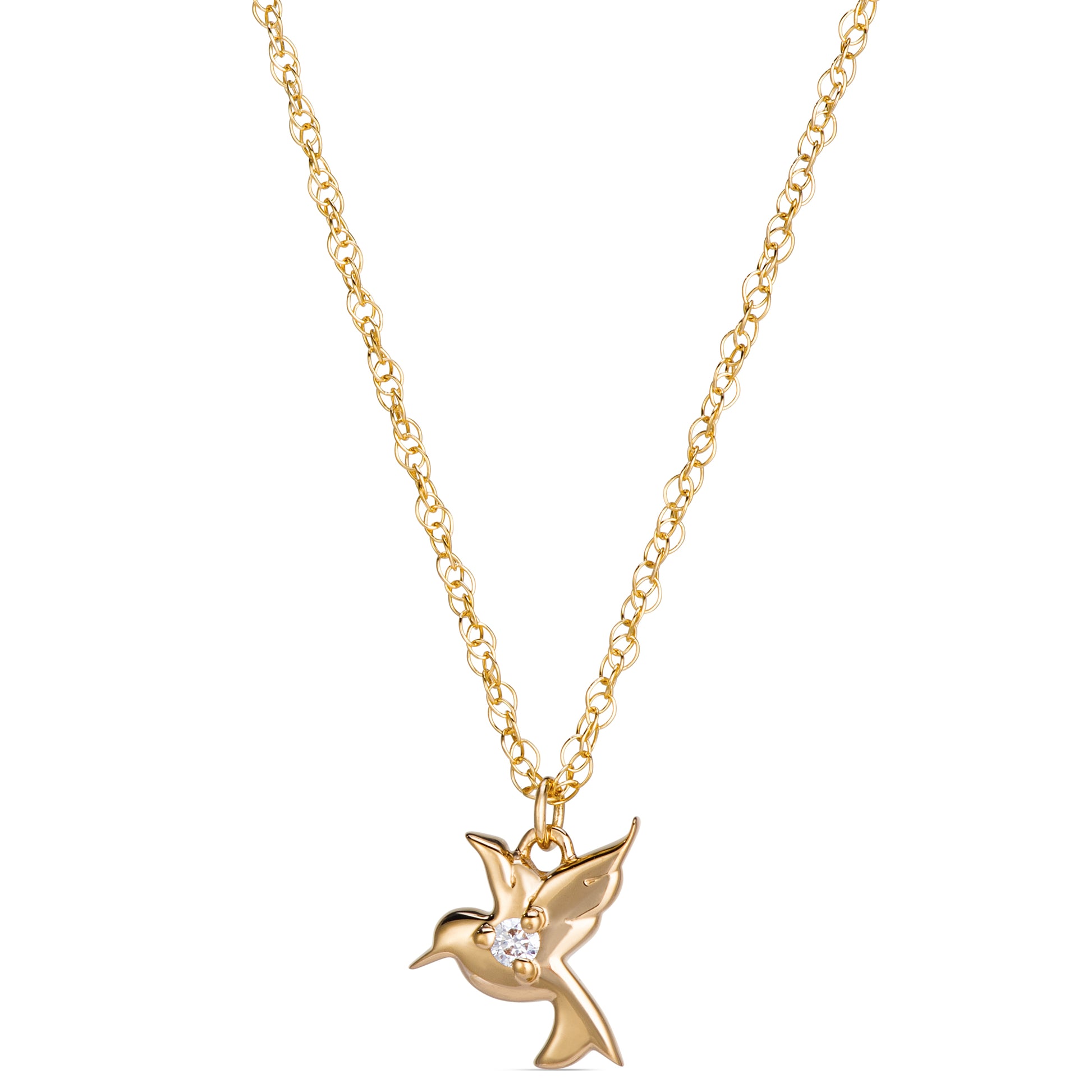 Symbolic Hummingbird Diamond Micro Pendant in 14KT Yellow Gold for layering necklaces