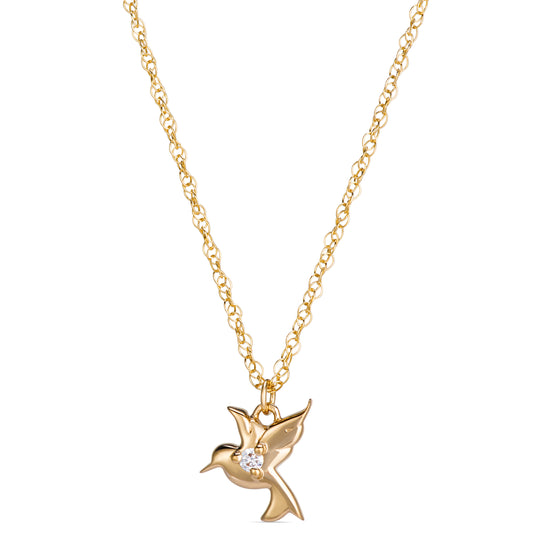 Symbolic Hummingbird Diamond Micro Pendant in 14KT Yellow Gold for layering necklaces