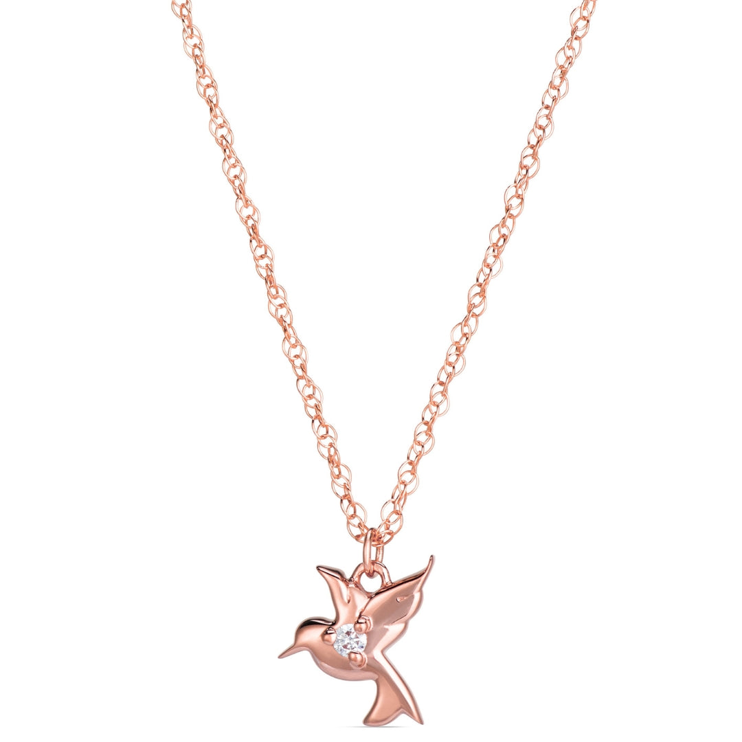 Symbolic Hummingbird Diamond Micro Pendant in 14KT Rose Gold for layering necklaces