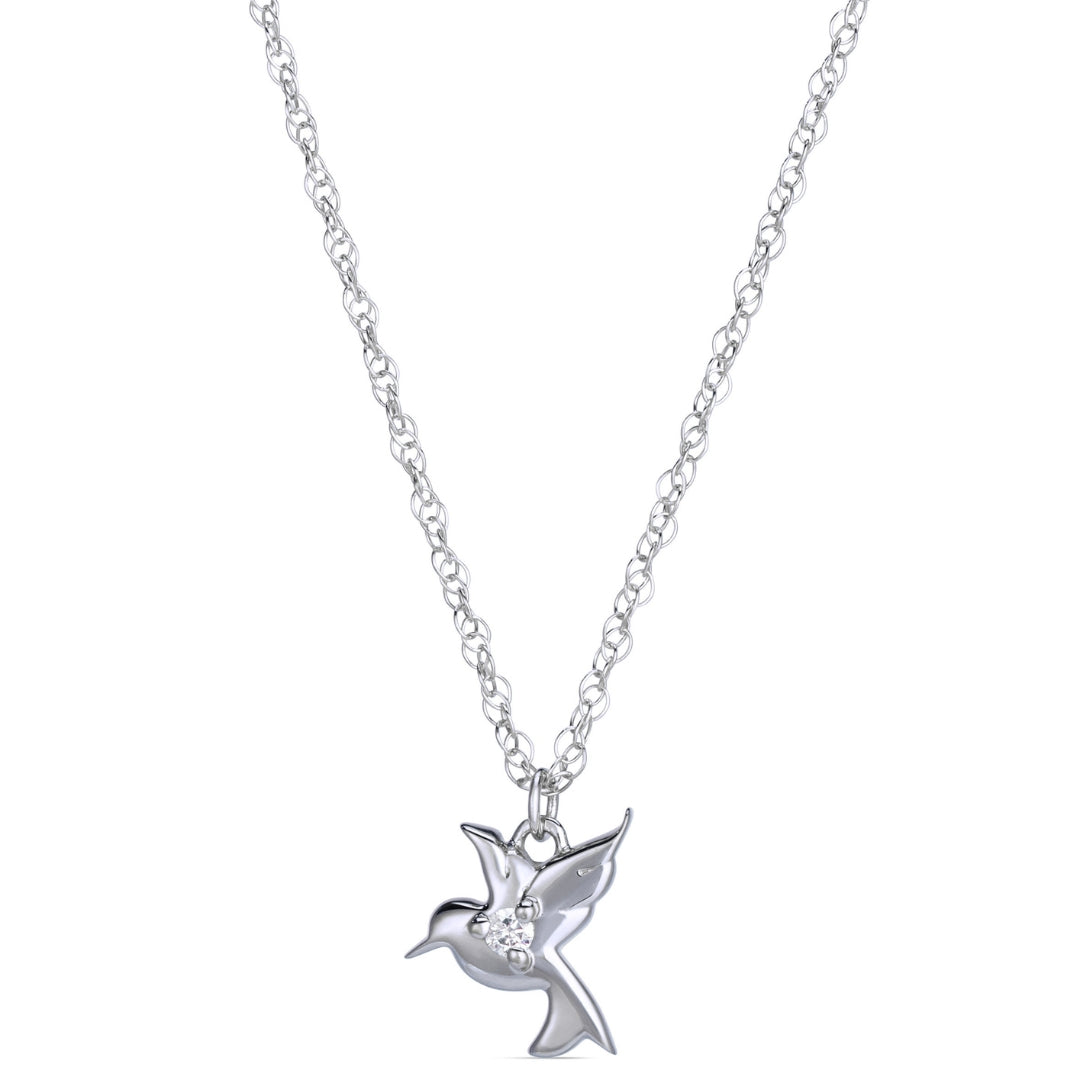 Symbolic Hummingbird Diamond Micro Pendant in 14KT White Gold for layering necklaces