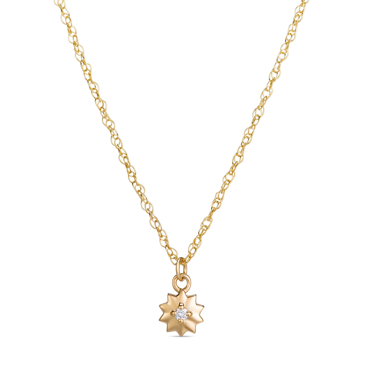 Symbolic Sun Diamond Micro Pendant in 14KT Yellow Gold for Layering Necklaces