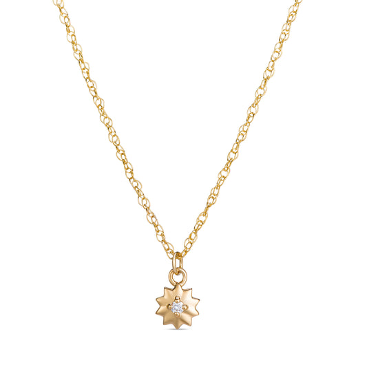 Symbolic Sun Diamond Micro Pendant in 14KT Yellow Gold for Layering Necklaces