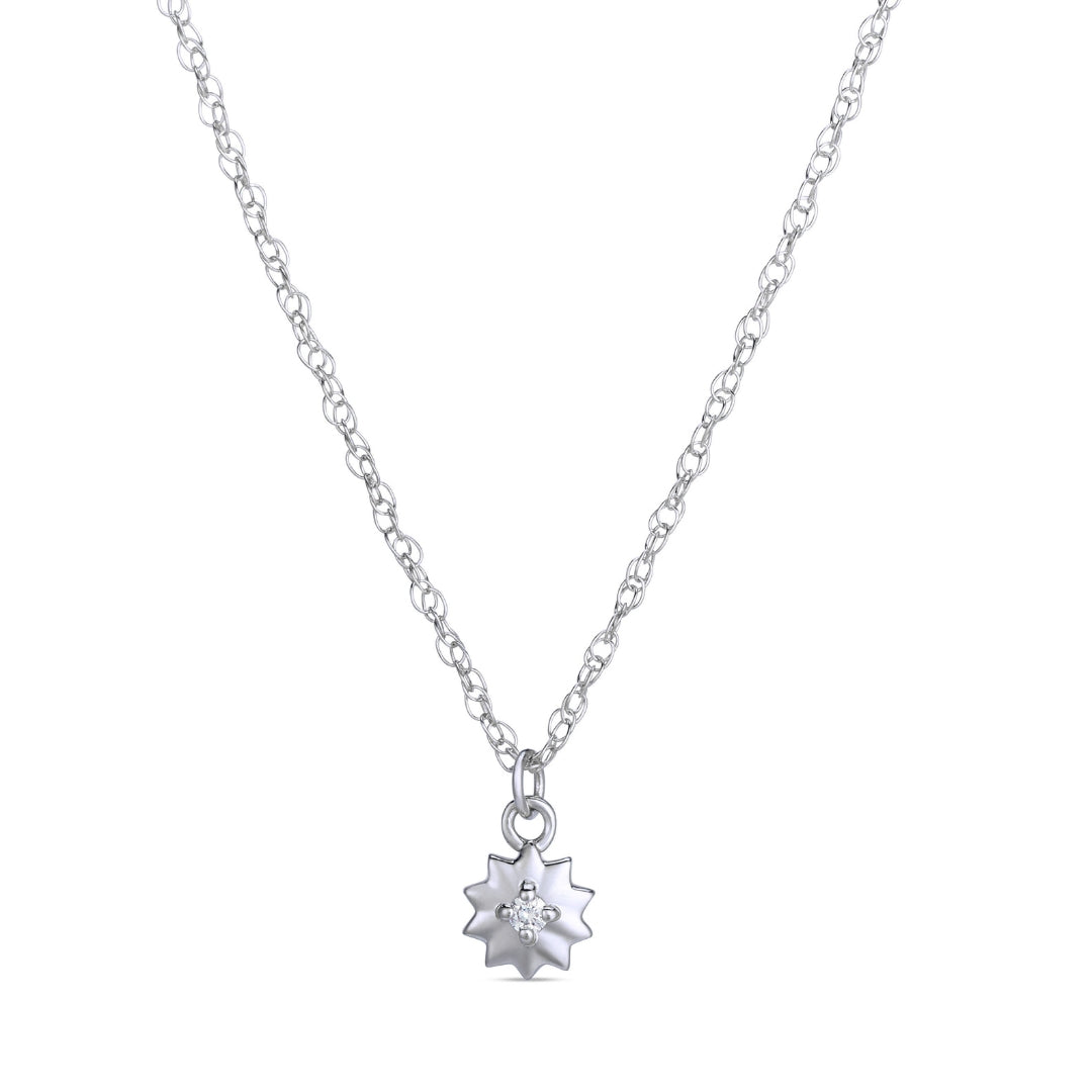 Symbolic Sun Diamond Micro Pendant in 14KT White Gold for Layering Necklaces