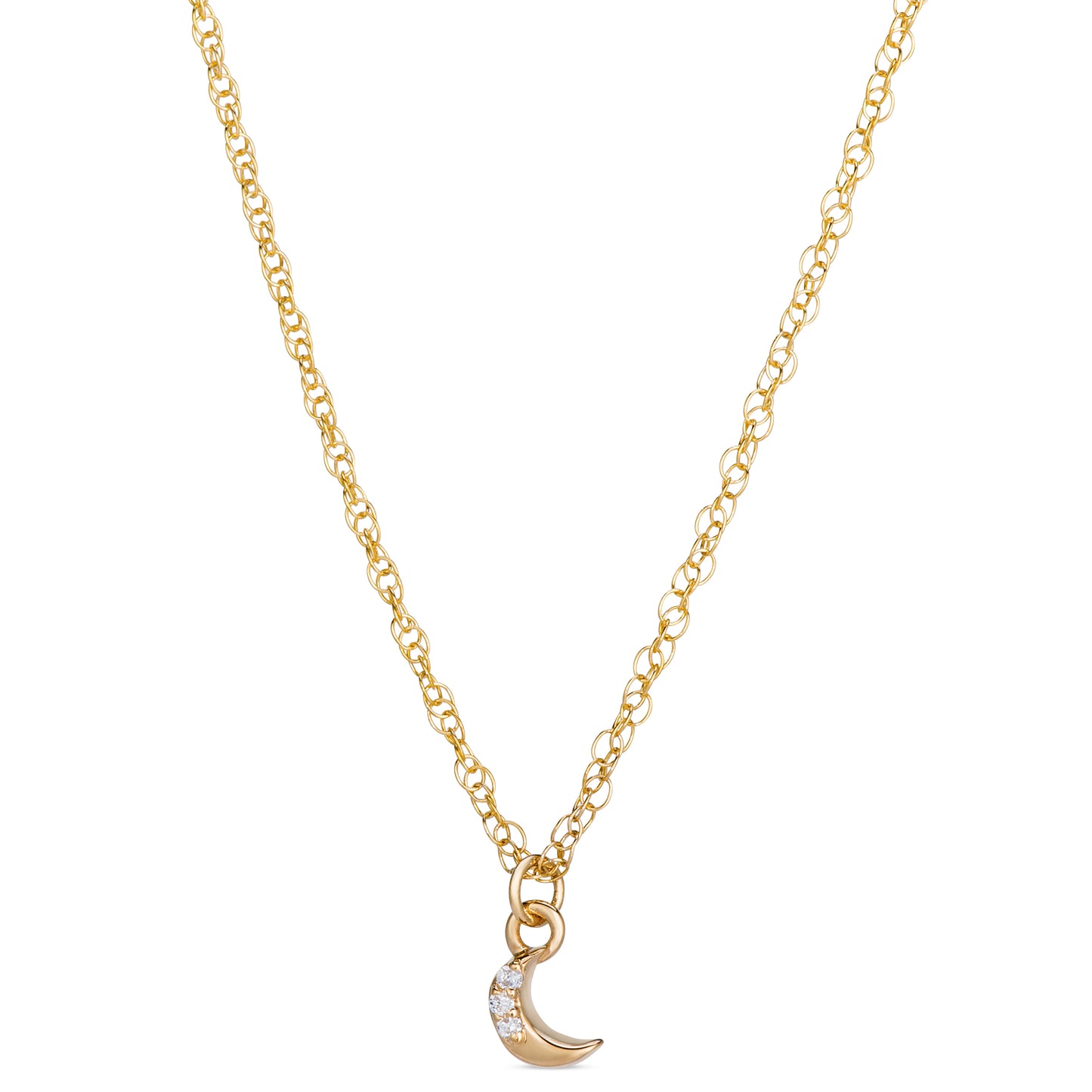 Symbolic Crescent Moon Diamond Micro Pendant in 14KT Yellow Gold for Layering Necklaces