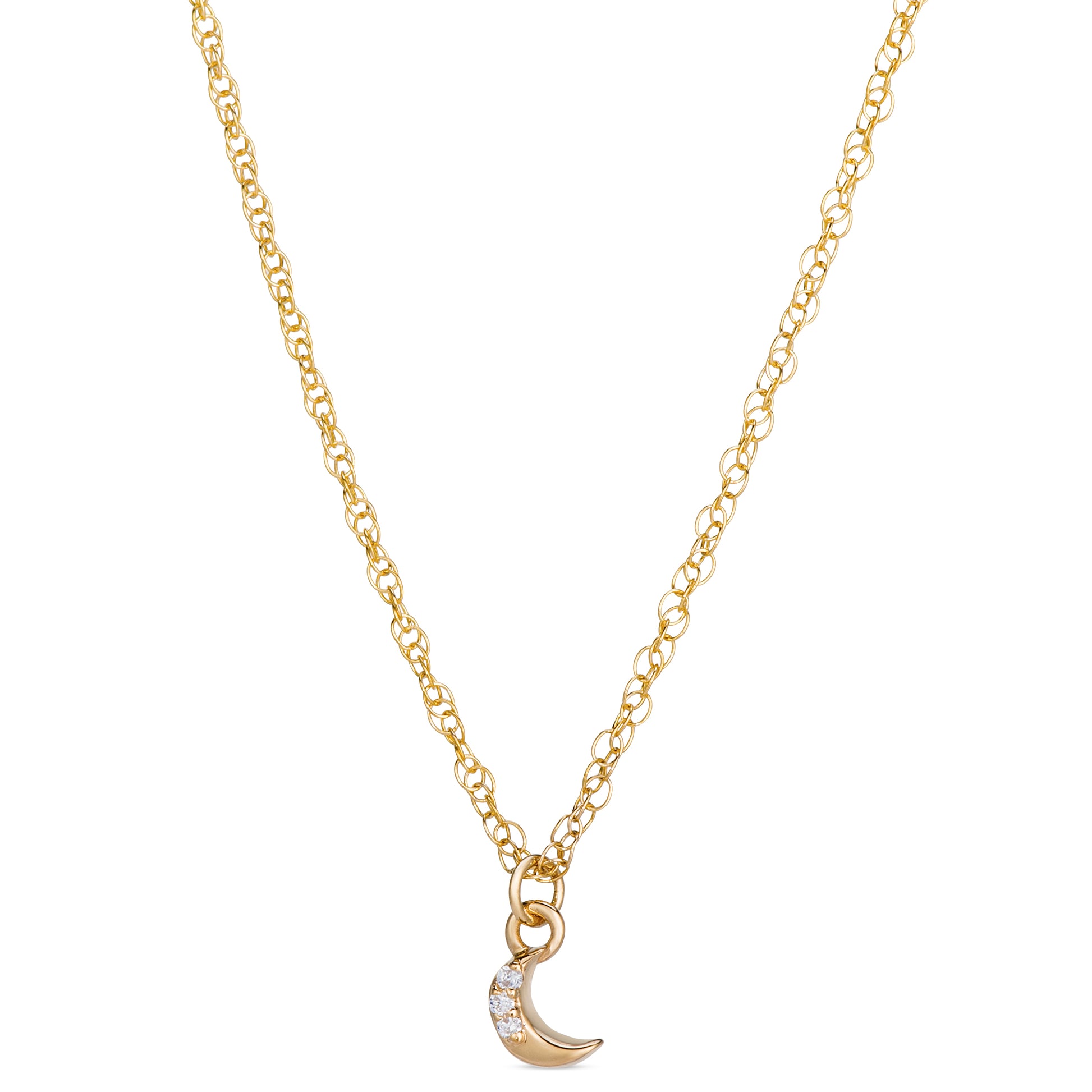 Symbolic Crescent Moon Diamond Micro Pendant in 14KT Yellow Gold for Layering Necklaces
