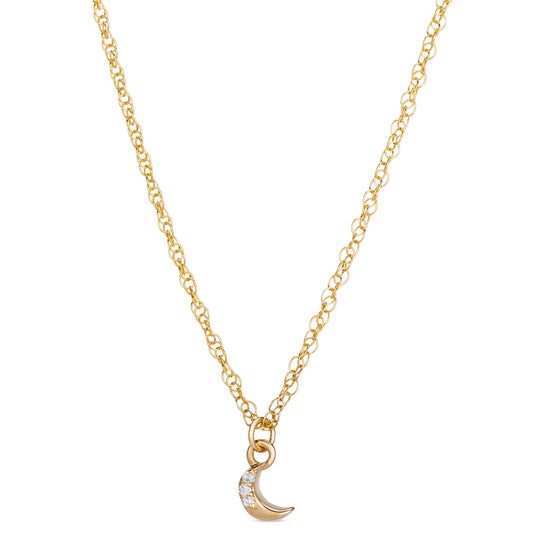 Symbolic Crescent Moon Diamond Micro Pendant in 14KT Yellow Gold for Layering Necklaces