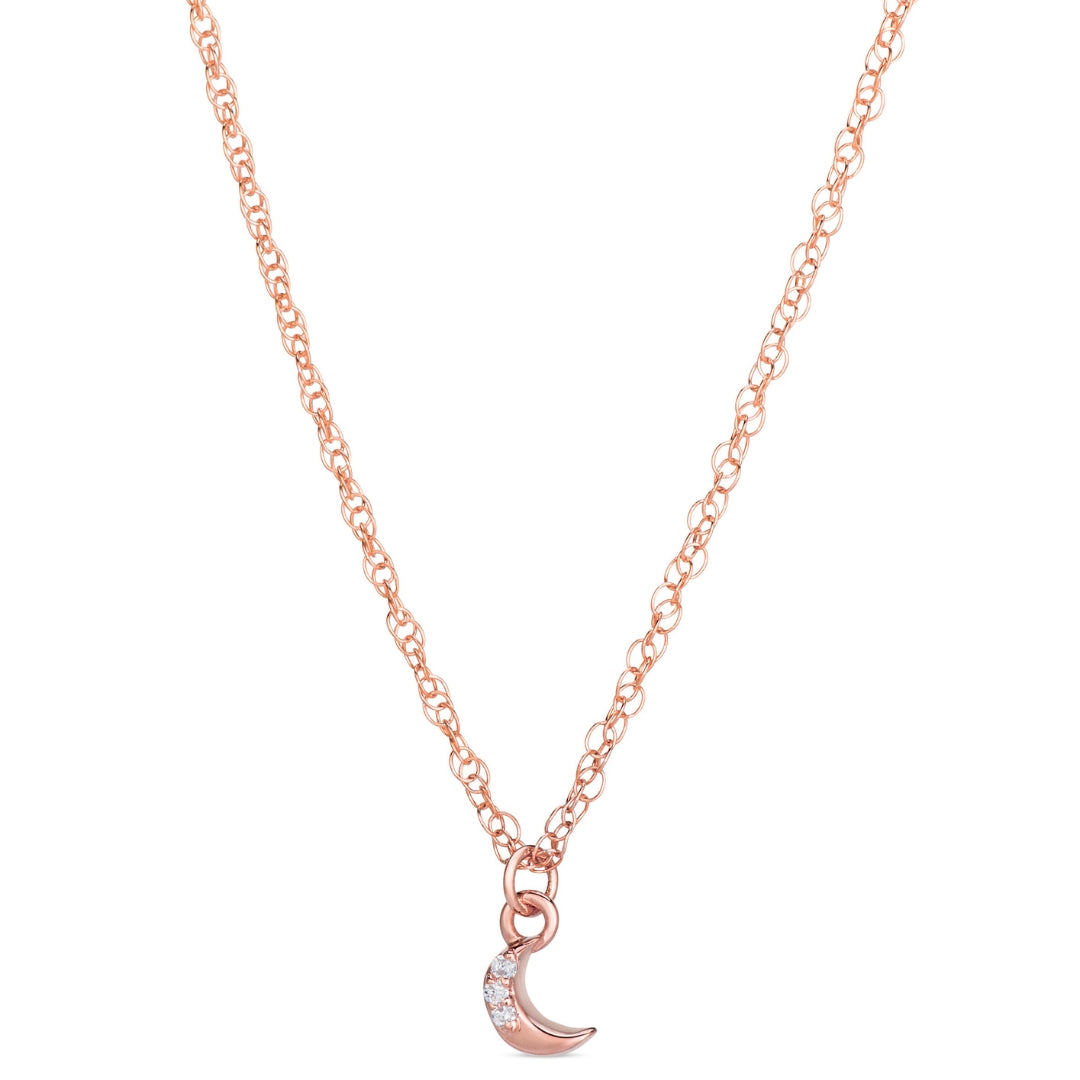 Symbolic Crescent Moon Diamond Micro Pendant in 14KT Rose Gold for Layering Necklaces