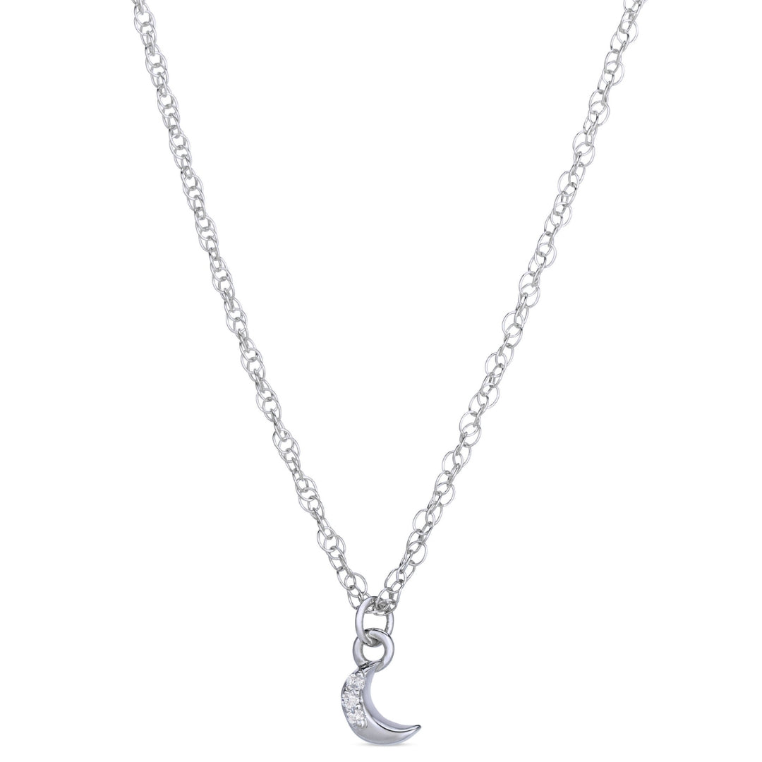 Symbolic Crescent Moon Diamond Micro Pendant in 14KT White Gold for Layering Necklaces