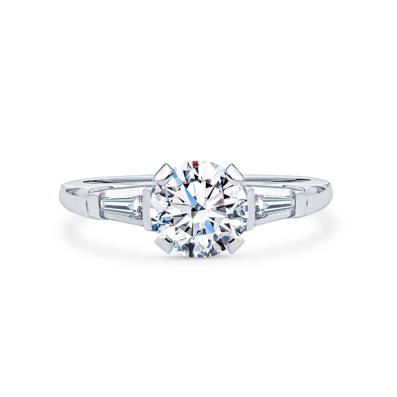 Three Stone Engagement Ring with Tapered Baguette