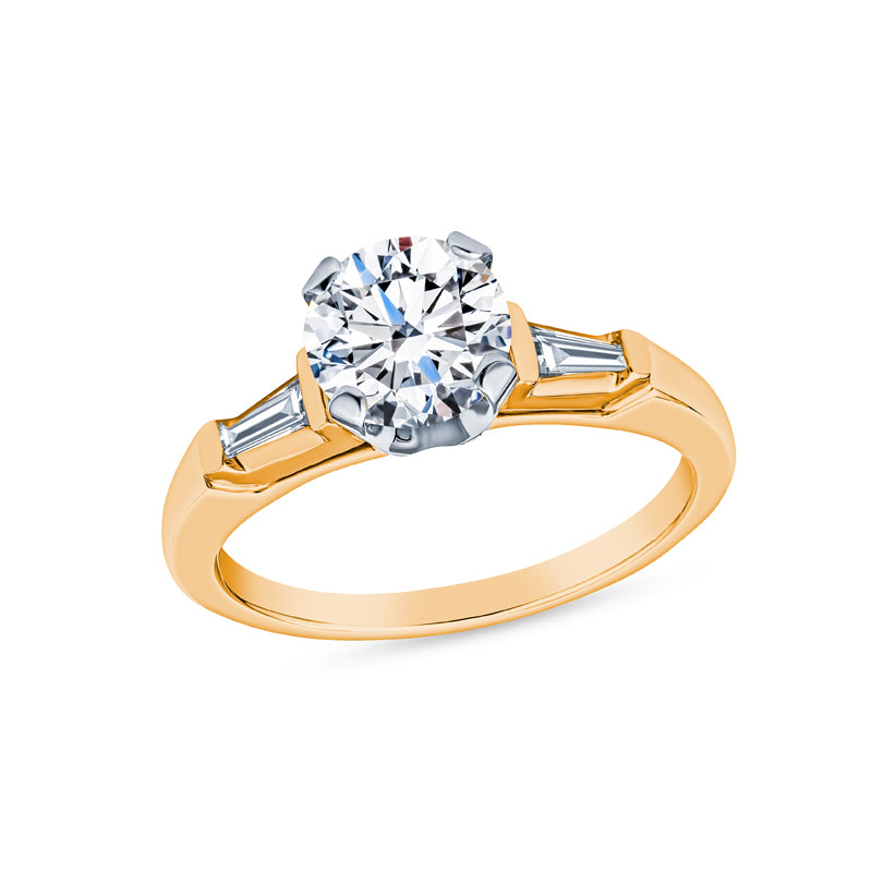 Three Stone Engagement Ring with Tapered Baguette