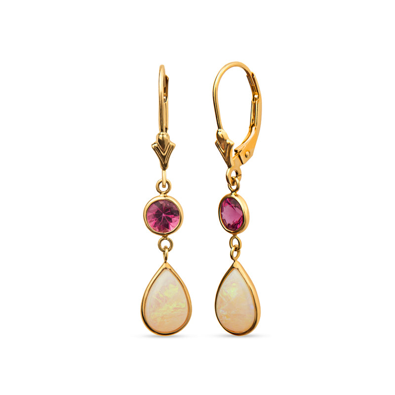 Pink Tourmaline Earrings, Opal Earrings, Modern Gemstone Earrings