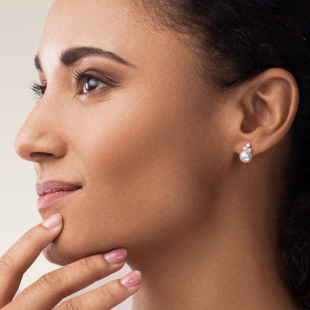 Three Stone Diamond and Cultured Pearl Earrings – Bella's Fine Jewelers